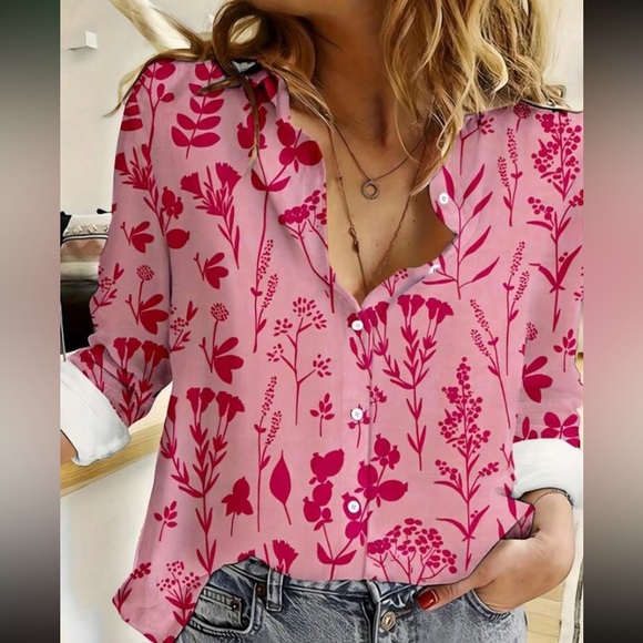 Boho floral print button down casual top - Picture 1 of 15